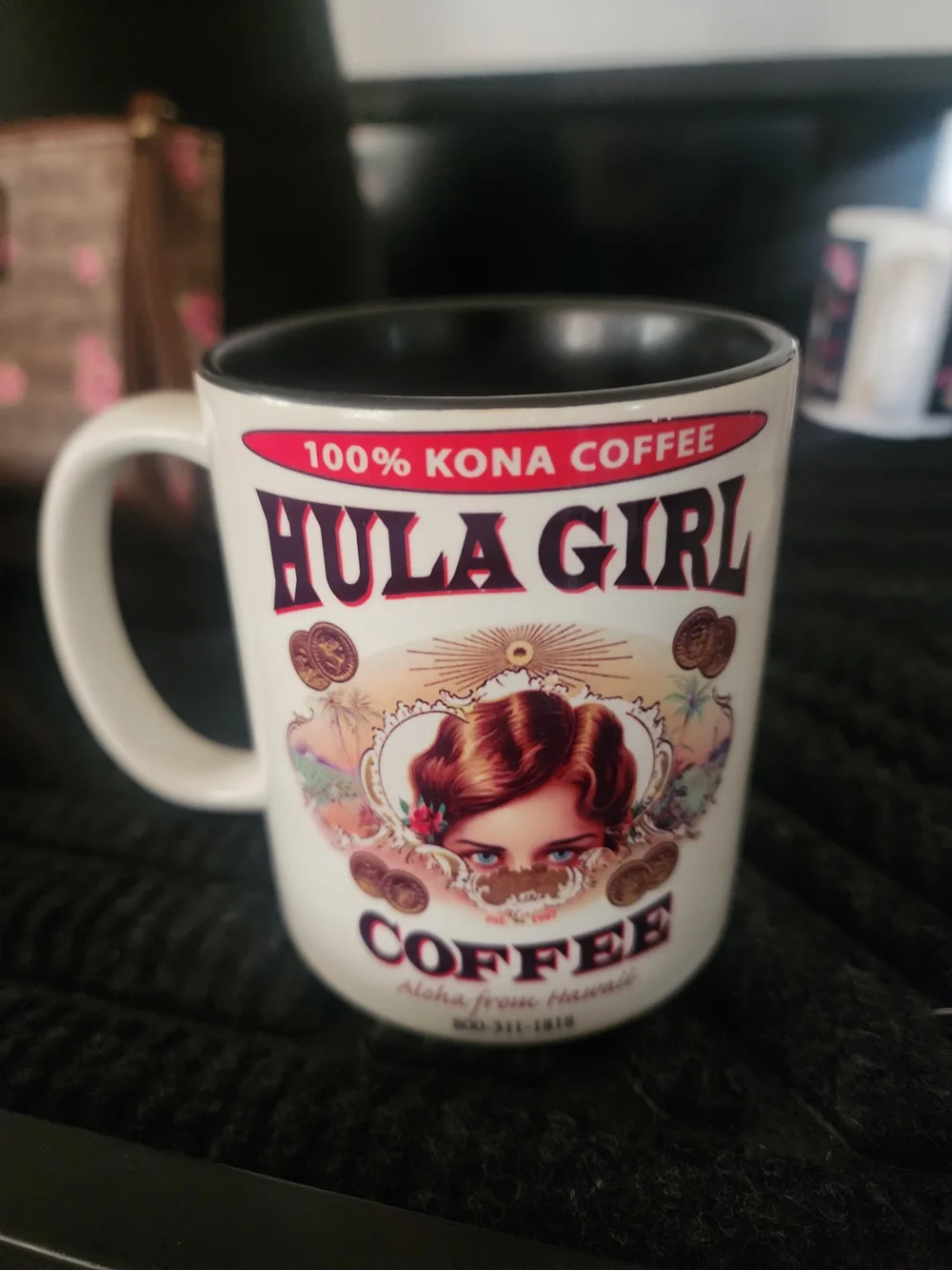 Source Unknown Hula Girl Coffee Mug - White Exterior, Black Interior